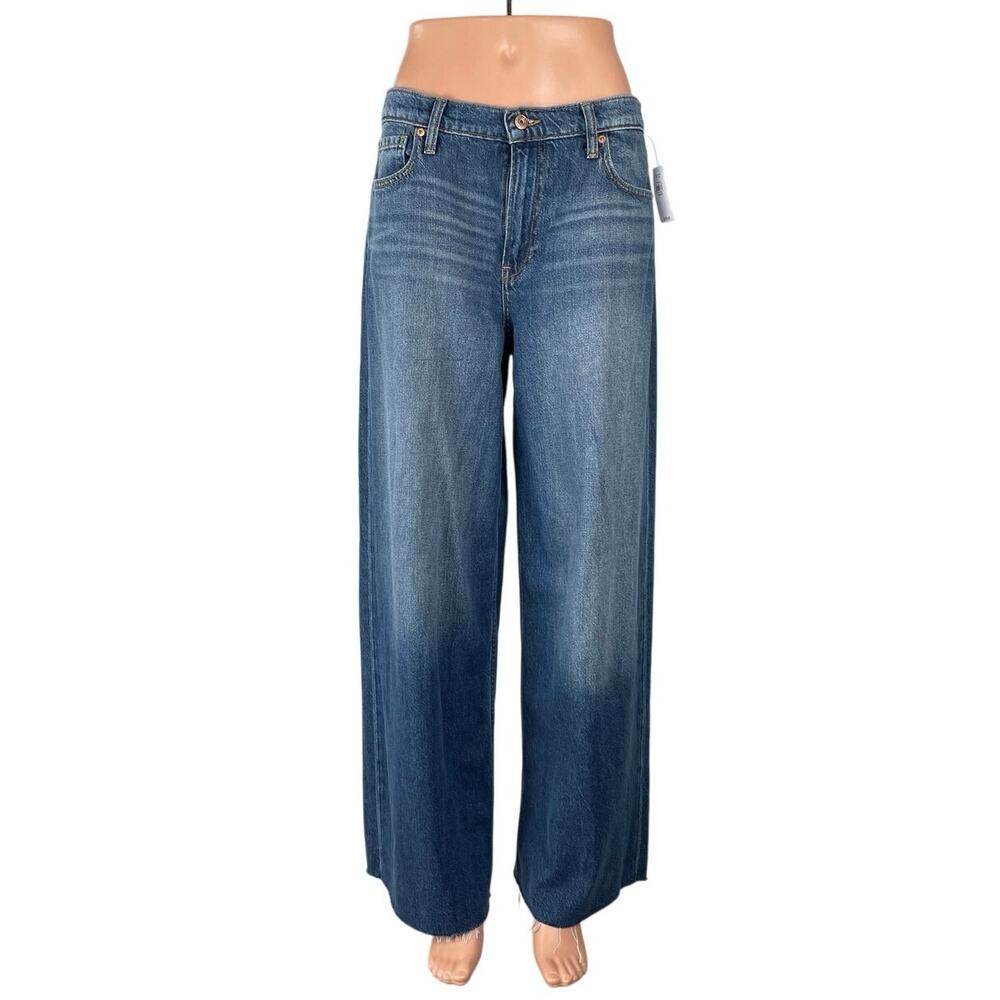 NEW GAP Raw Hem Mid Rise Baggy Palazzo Straight Wide Leg Denim Jeans Pants Sz 27